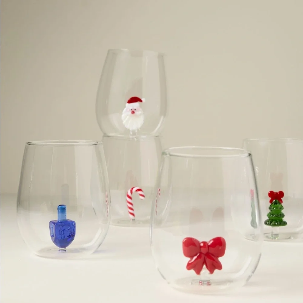 Anthropologie The Jolly Icon Stemless Wine Glass | Dreidel | NIB